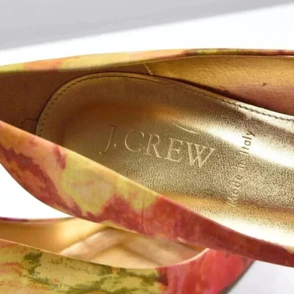 J. Crew Raffia Rose Printed Peep Toe Heels Golden Beach Size 7 - Picture 7 of 11